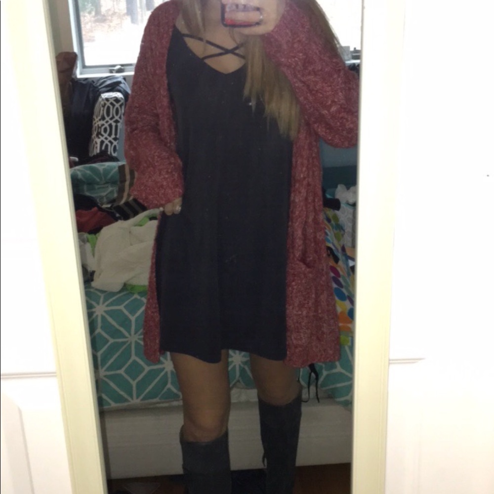 Dark grey T-shirt dress with criss cross front